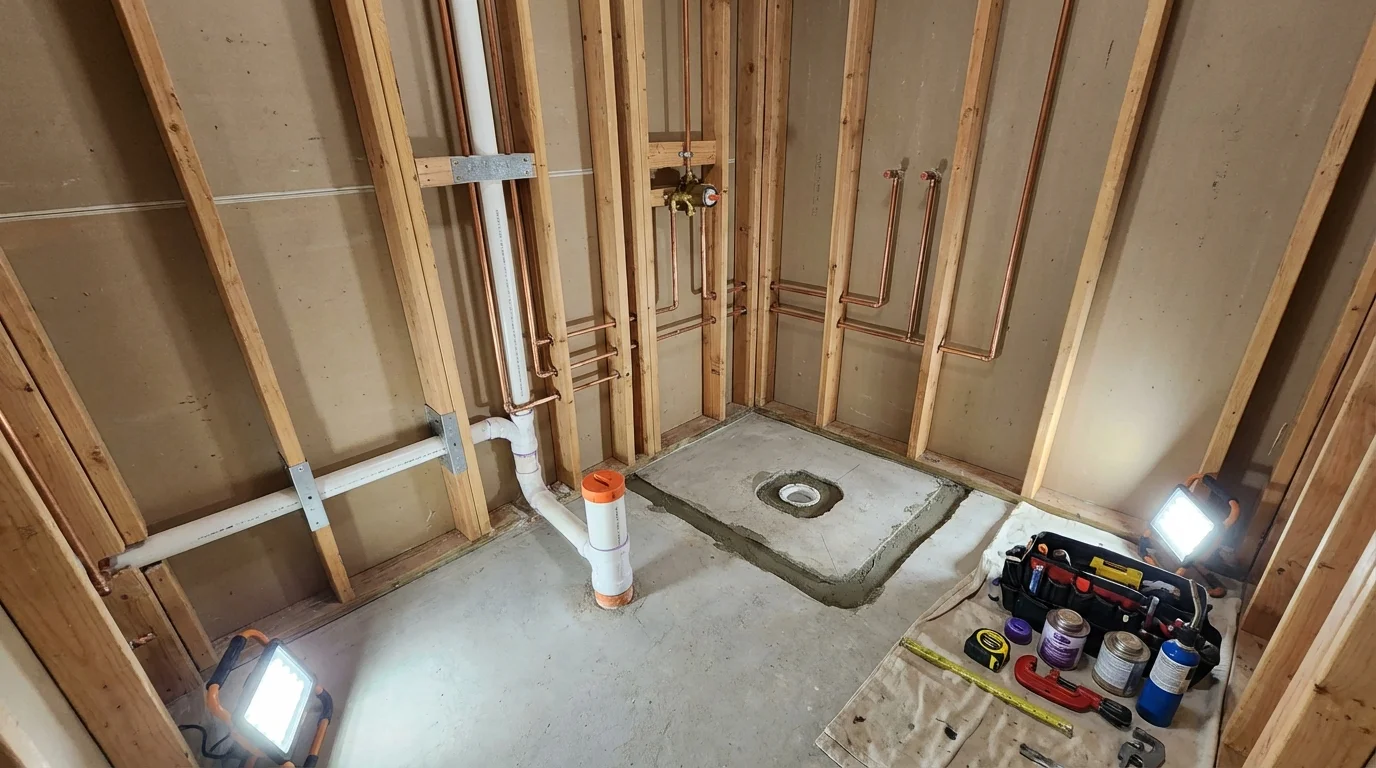 Bathroom rough-in plumbing during remodel by Johns Plumbing LLC in Kirksville