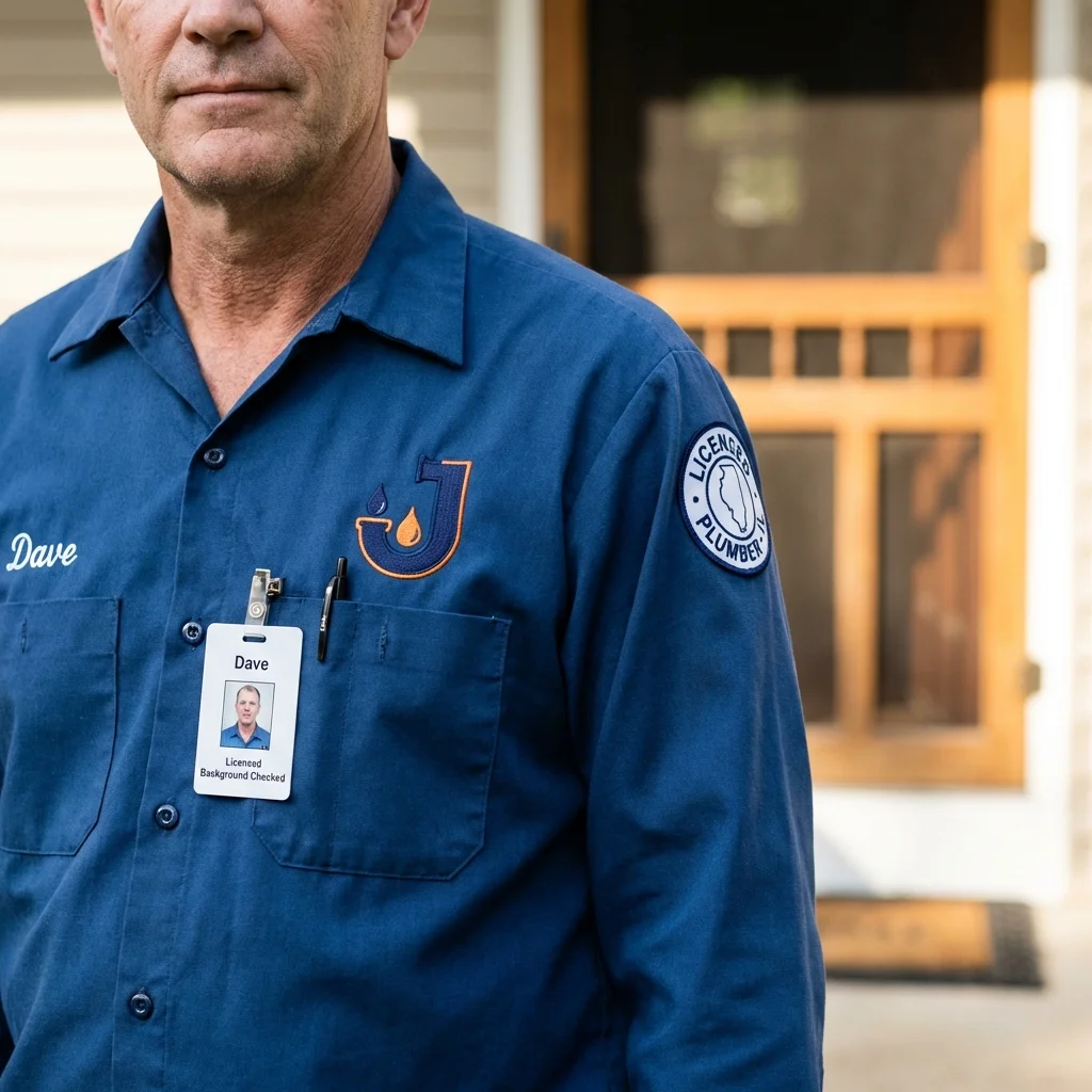 Licensed plumber showing ID badge in Kirksville, MO