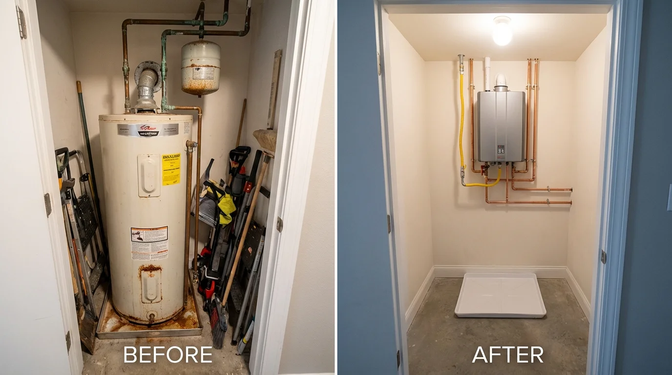 Tank water heater versus wall-mounted tankless unit comparison for Kirksville, MO homeowners