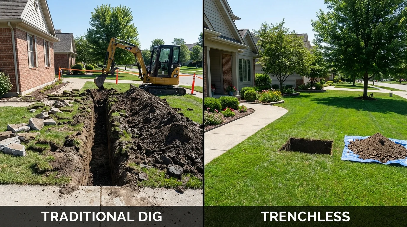Trenchless sewer repair with minimal yard damage versus traditional excavation in Kirksville, MO